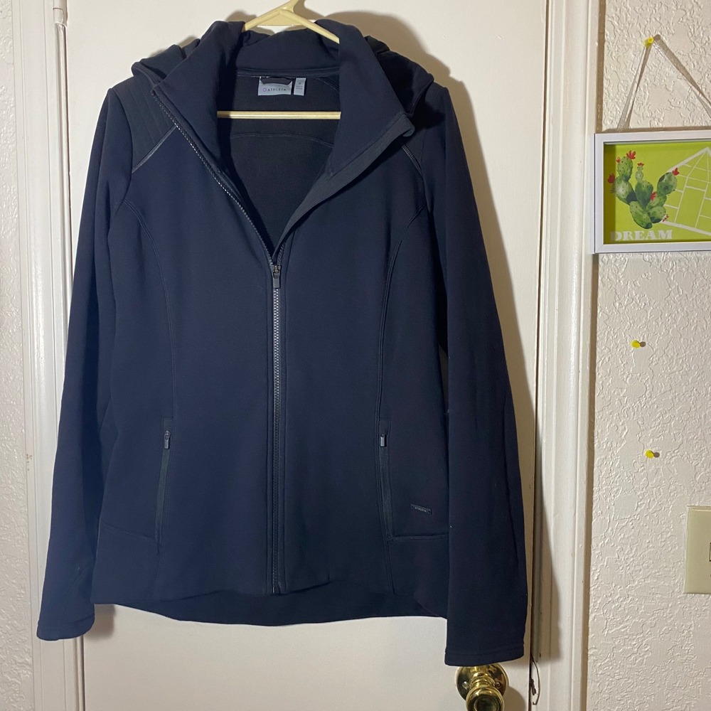 Athleta Hooded Full Zip Jacket Womens Medium Black Athletic Activewear‎
